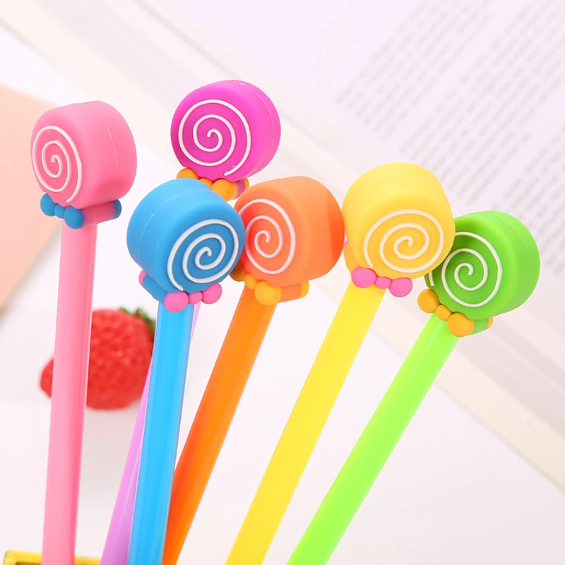 

50PCS New candy colored lollipop Rollerball pen Creative learning stationery Office signature pen Cute cartoon water-based pen