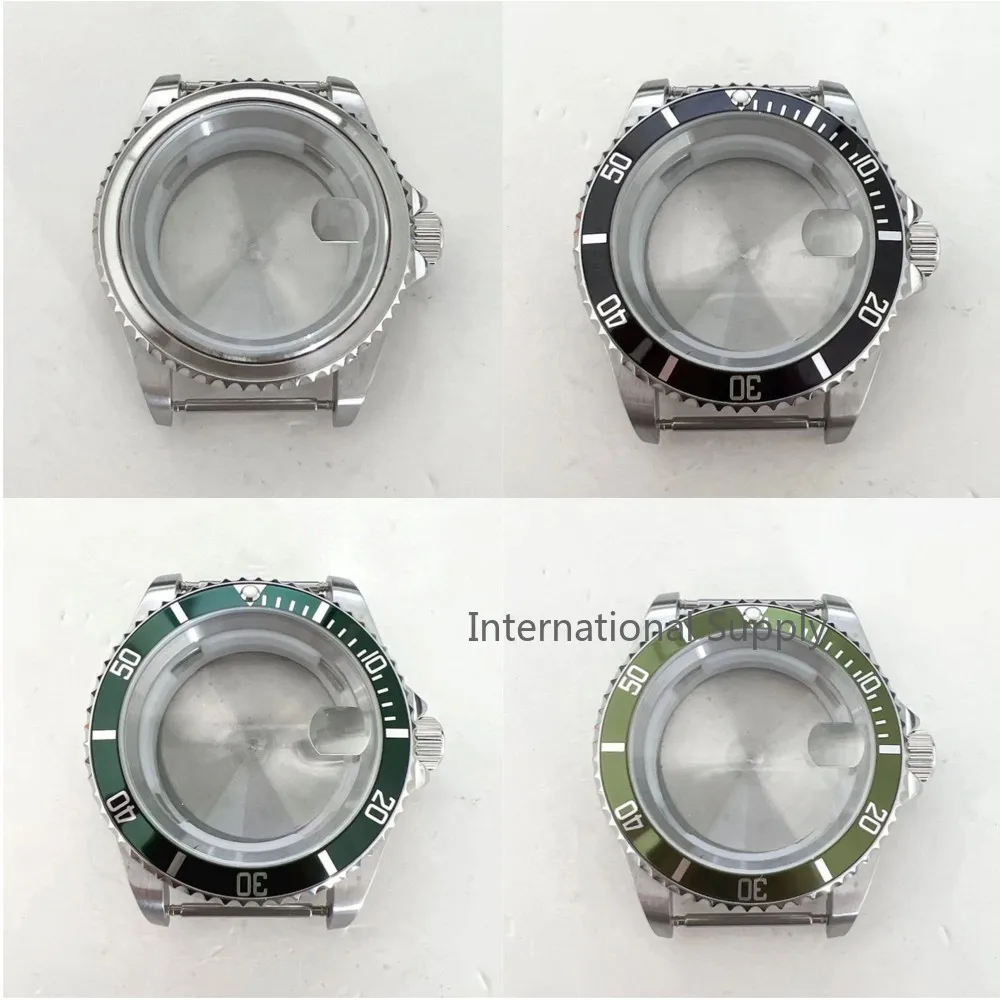 40MM Stainless Steel Watch Case Aluminum Bezel Sapphire Magnifier Accessories for 8215/8200/8205/2813 Movement