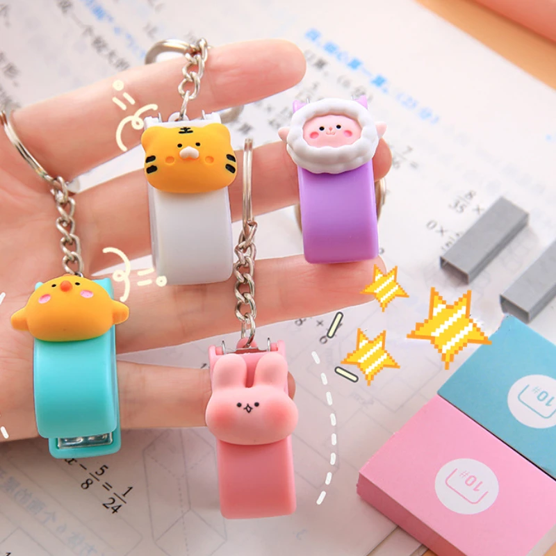 1pcs Cute Mini Stapler Portable Cartoon Staples Binding Tools File Organizer Office Stationery School Student Supplies Key Ring