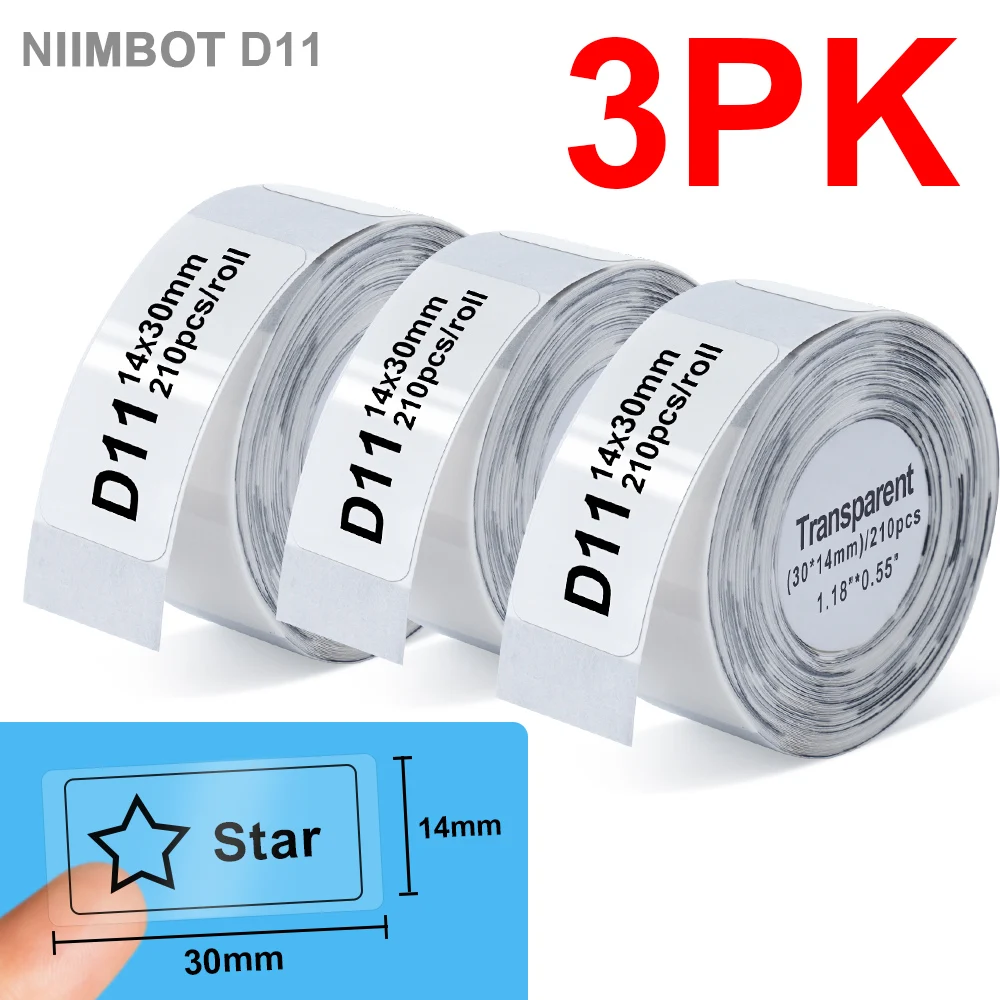 

3PK Niimbot D11 D110 этикеточная бумага для Niimbot D11 D110 изготовитель этикеток водонепроницаемый самоклеящийся D11 прозрачный белый стикер для этикеток