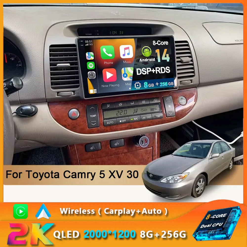 

8Core Qled 5G Car Radio Android 14 Auto For Toyota Camry 5 XV 30 2001-2006 Multimedia Player Stereos Carplay gps 2din