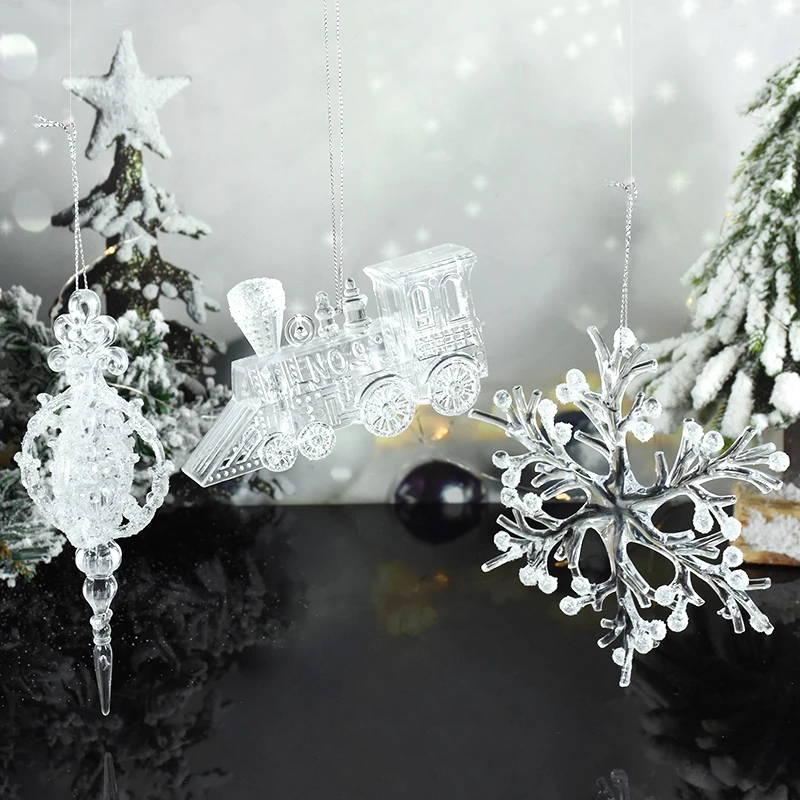 

Christmas Tree Hanging Pendants Crystal Snowflake Icicle Drop Transparent Ornaments Navidad New Year Xmas Party Home Decorations