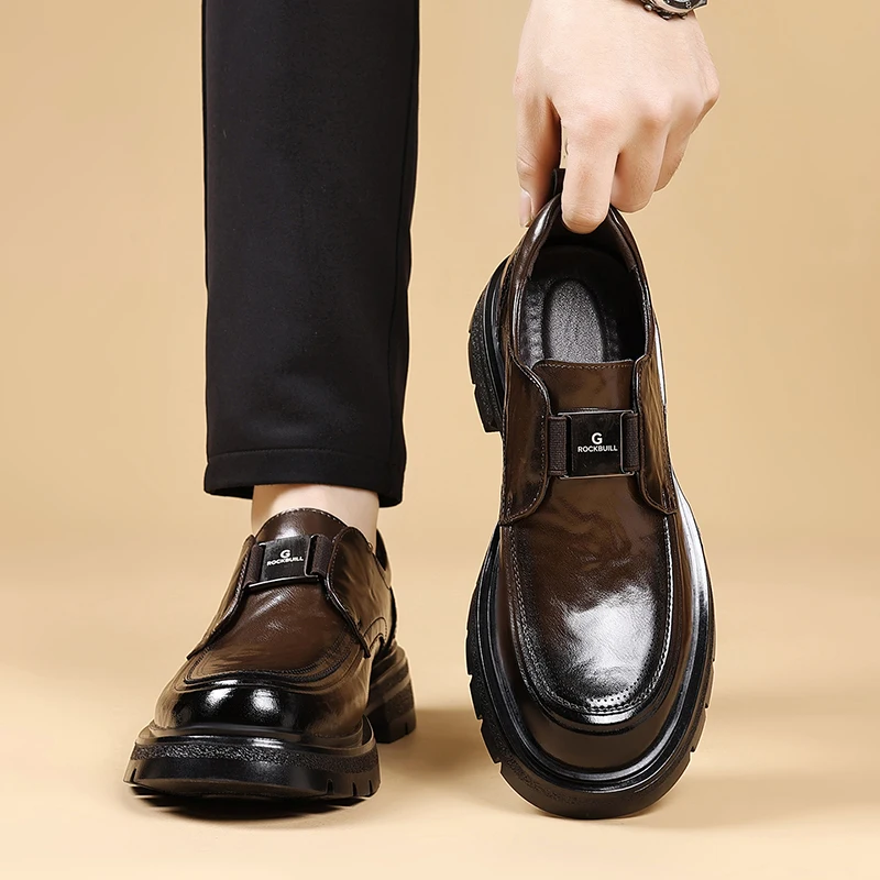 

Men's All Season Casual Leather Shoes Slip-On Wear-Resistant Anti-Skid Round Toe Loafers Thick Bottom Dress Footwear