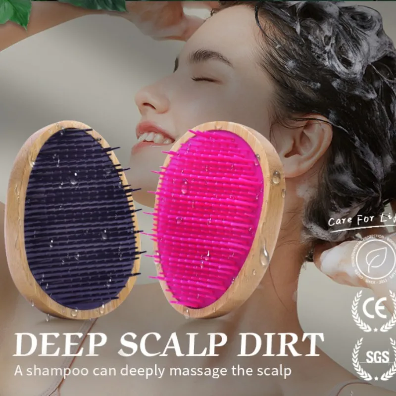 Egg Shape Hair Brush Women Portable Bamboo Wood Comb for Hair Curly Thick Head Scalp Massage Shampoo Brush Bath Shower Tool