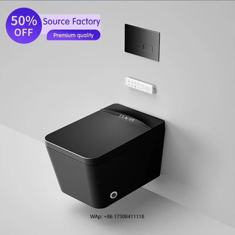 

New Modern Black Square Auto Sensor Dual-Flush Intelligent One-Piece Wall-Mounted Smart Toilet Heating Seat Bidet Faucet