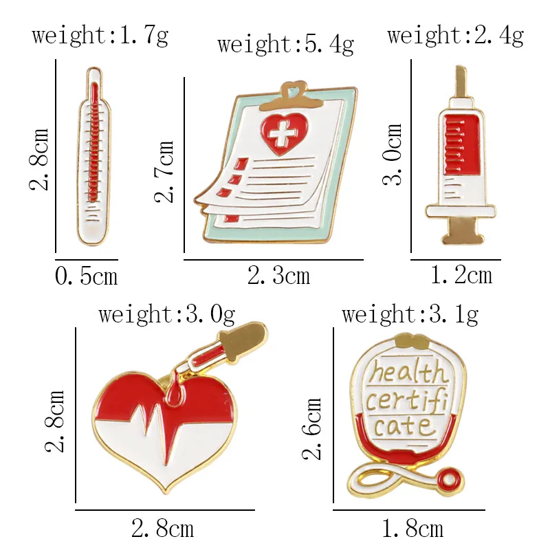 Creative Medical Equipment Enamel Pins Love Notebook Stethoscope Syringe Thermometer Alloy Brooch Badge Jewelry Gift