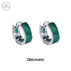 92.5 Sterling Silver Small Green/Black Agate Hoop Earrings For Women Natural Stone Simple Huggie Earrings INS Trendy Jewelry