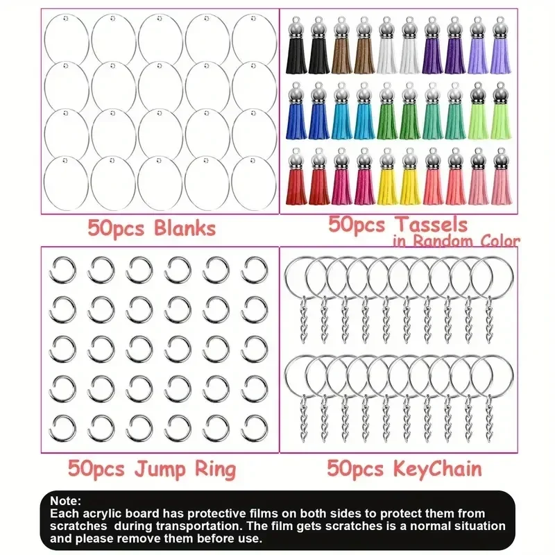 200 Stück rundes Acryl-Schlüsselanhänger-Rohling-Set, transparent, für DIY-Vinylharz-Bastelprojekte