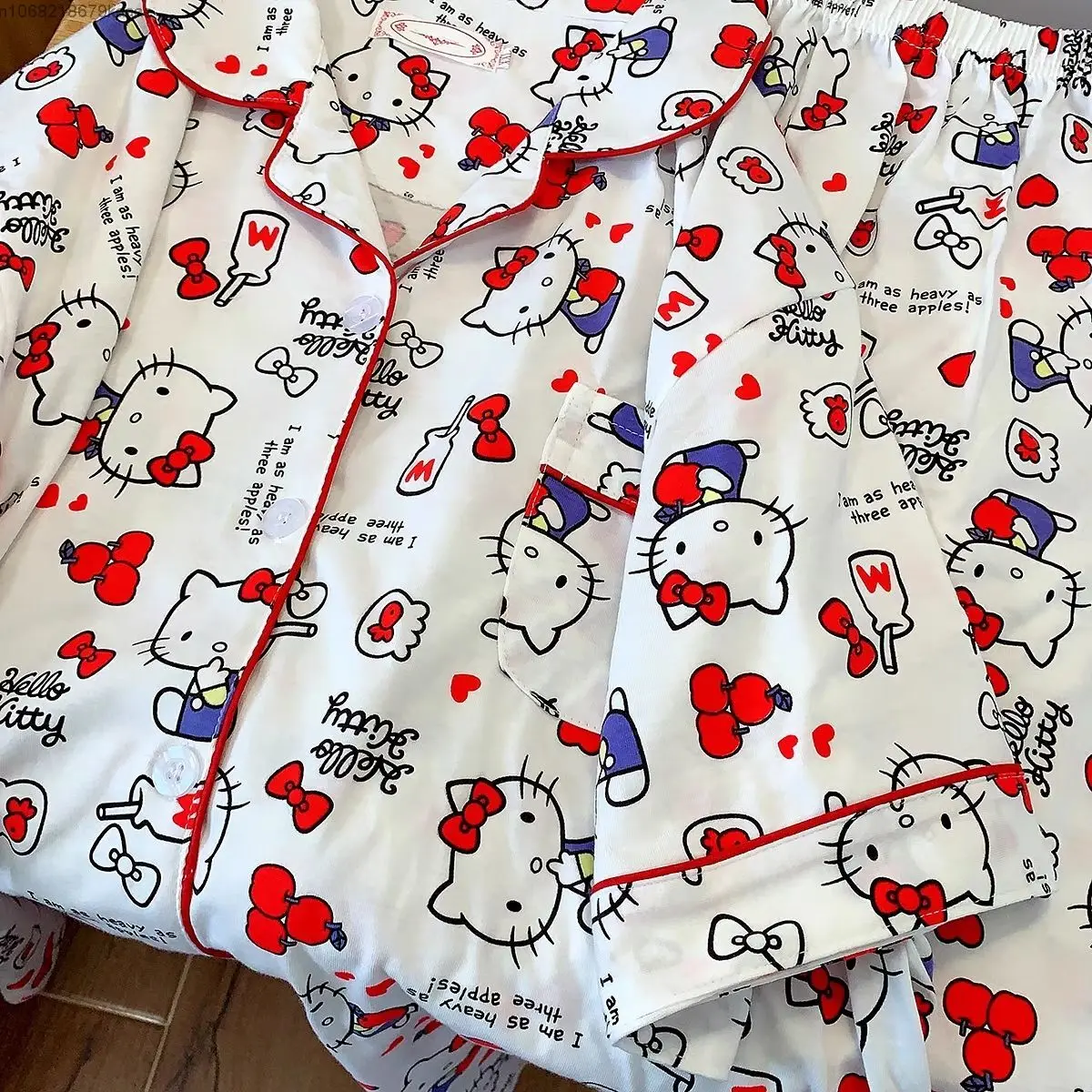 Sanrio Hello Kitty Cute Pajamas Suit Button Top Shirt Shorts Home Clothes 2 Piece Set For Women Cartoon Fashion Sleepwear Kawaii