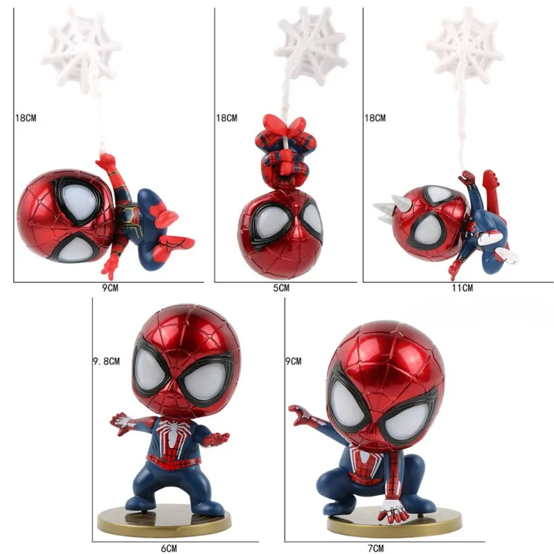 Hot toys set da 5 pezzi Marvel Anime Spider-Man PVC solid Q version Doll torta di compleanno decorazioni da forno ciondolo giocattolo regalo per bambini