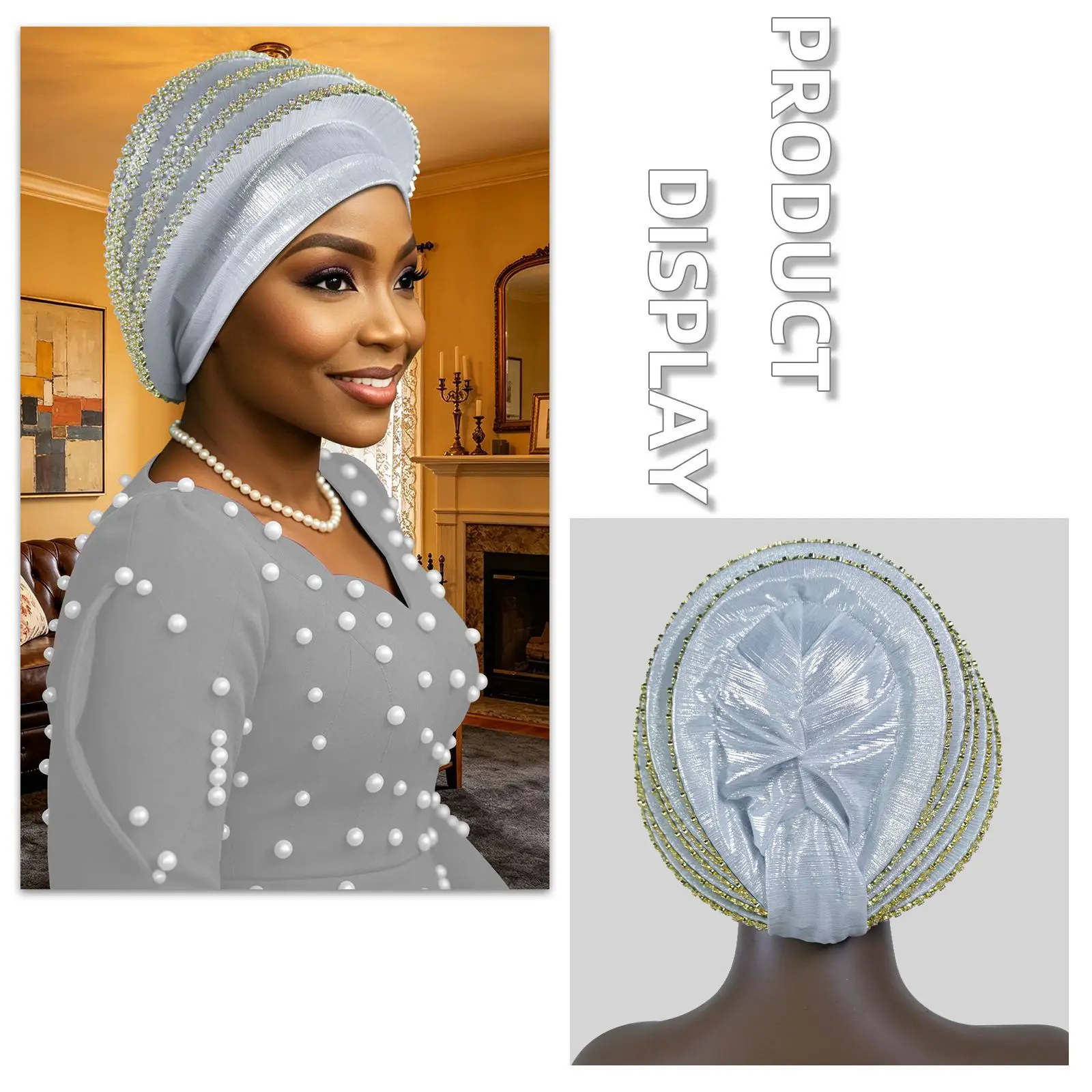 Elegant Women Diamonds Beads Turban Cap African Auto Gele Headtie Nigeria Wedding Geles Muslim Hijab Bonnet Head Wrap Headscarf