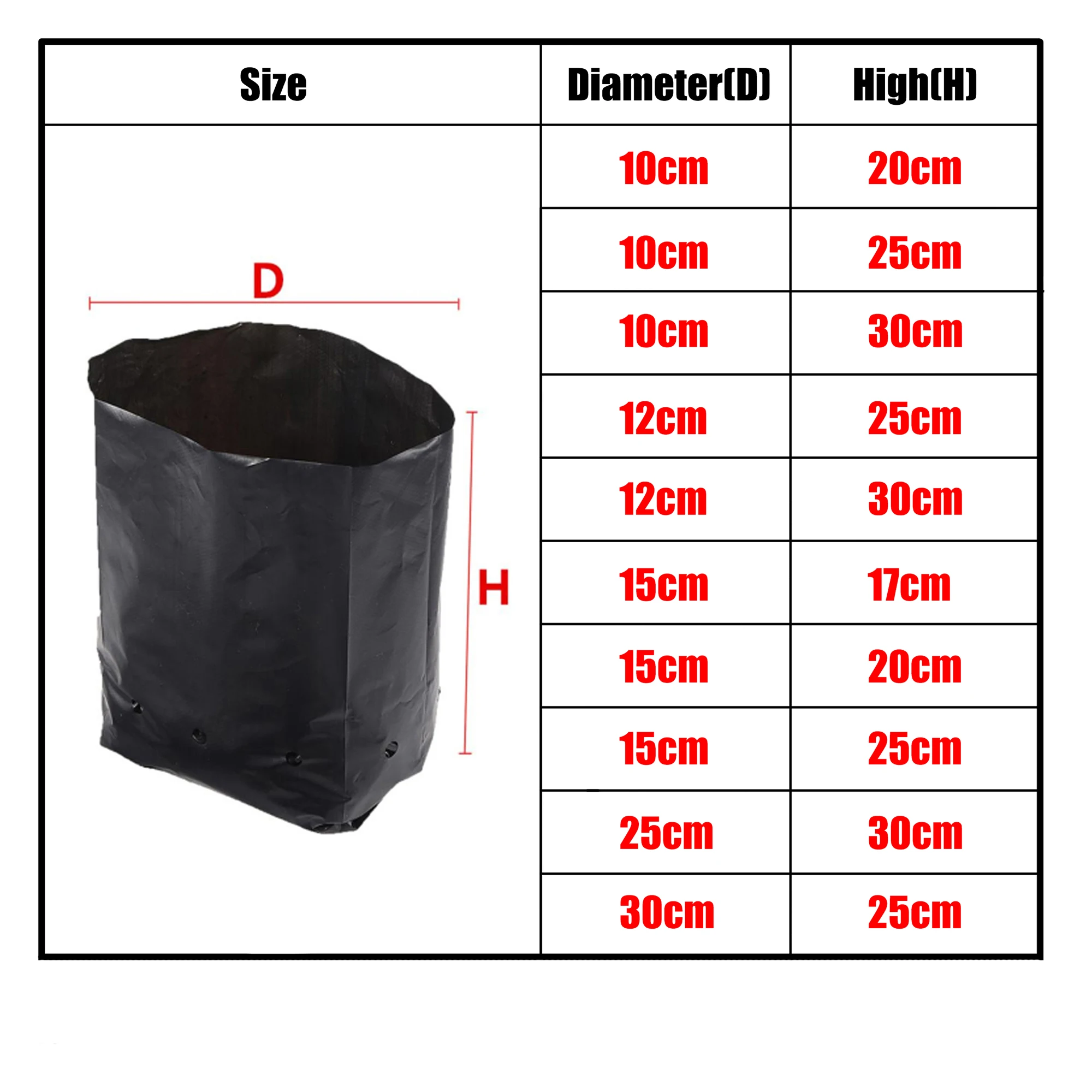 PE Plastic Nursery Bags with Breathable Hole Thicken Permeable Growing Bags Garden Seedling Cultivation Transplanting Pot 5pcs