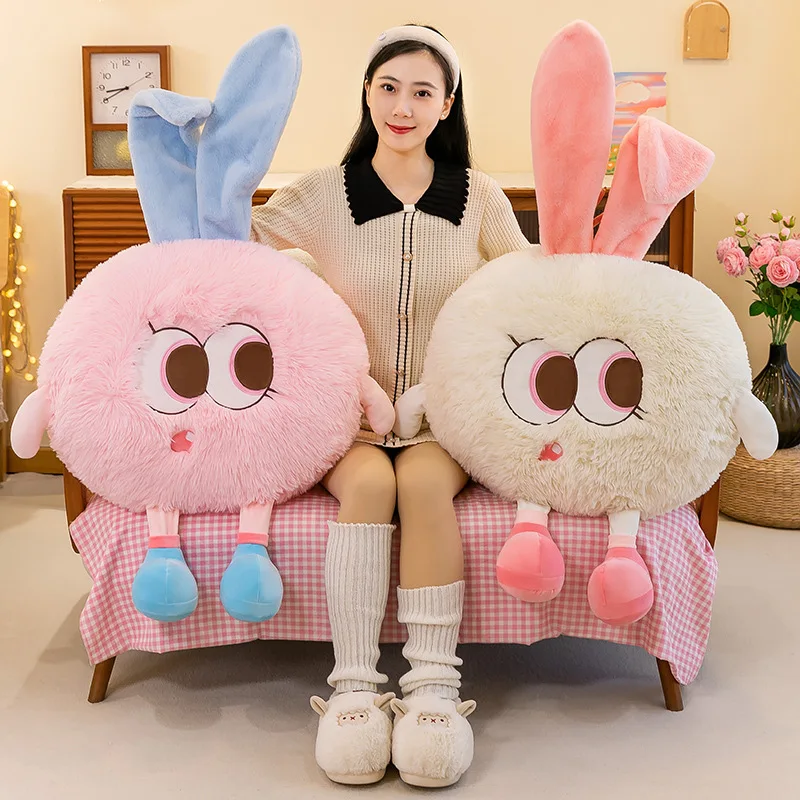 Big Eyes Round Bunny Plush Pillow, Cute Fluffy Rabbit Stuffed Doll Soft Cartoon Throw Cushion Sofa Bed Decor Girls Birthday Gift