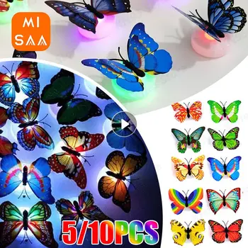 5/10PCS Butterfly Night Lights Pasteable 3D Butterfly Wall Stickers Lamps Home Decoration DIY Living Room Wall Sticker Lighting