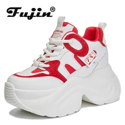 Fujin 8cm 2024 sintetico genuino piattaforma zeppa in pelle autunno grosso Sneaker stivali primaverili caviglia donna scarpe di moda di alta marca