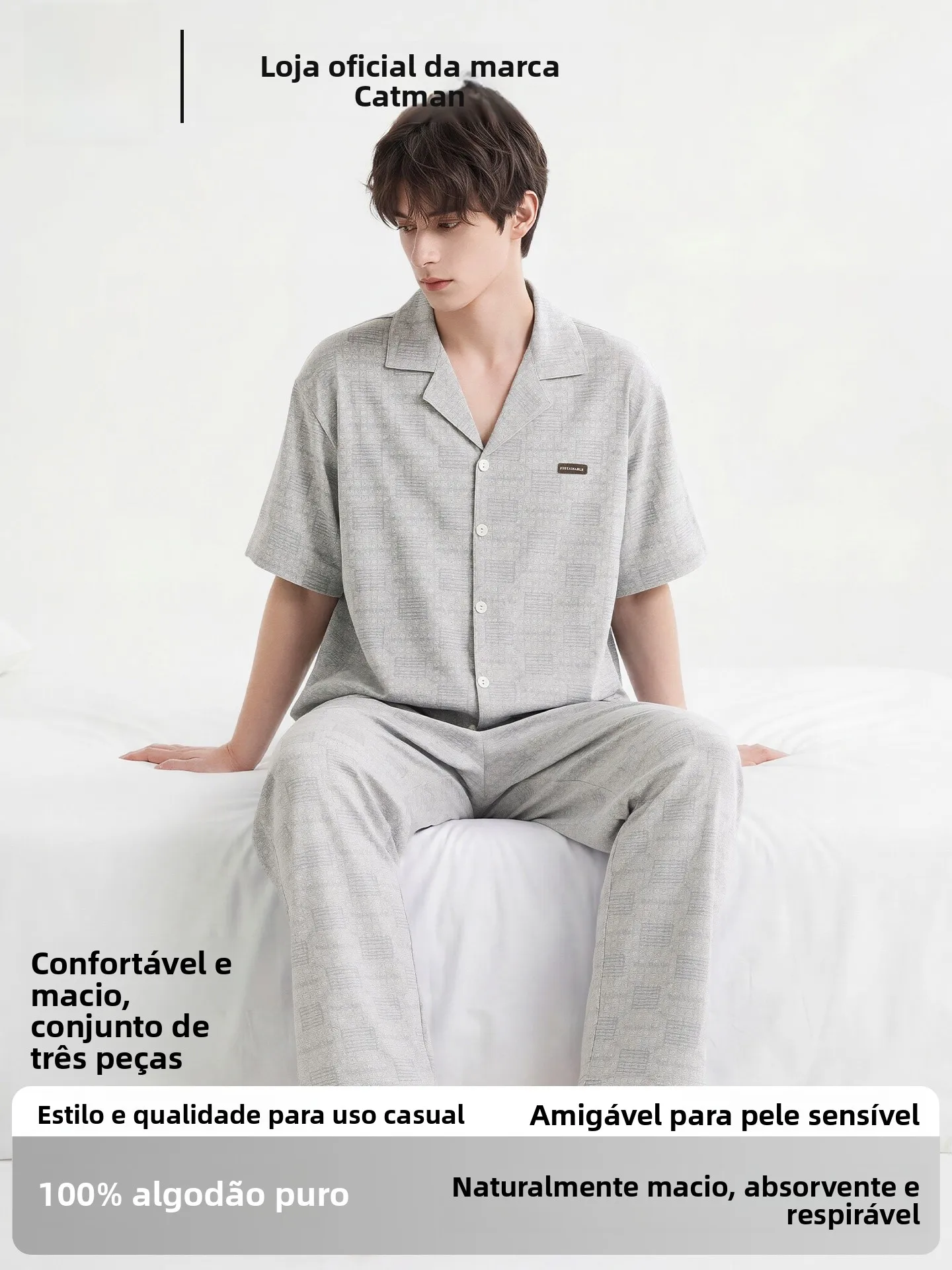 pure-cotton-men's-sleepwear-summer-new-short-sleeve-long-pants-casual-style-home-clothes-three-piece-set-can-be-worn-outside
