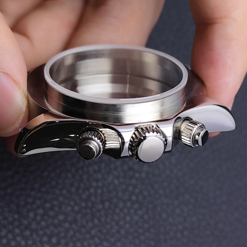 39.3mm VK63 Silvery/Gold Men\'s Watches Steel Case FIT VK63 Movement Case Watch Accessories Watch Parts Fits 20mm Strap Watch Box
