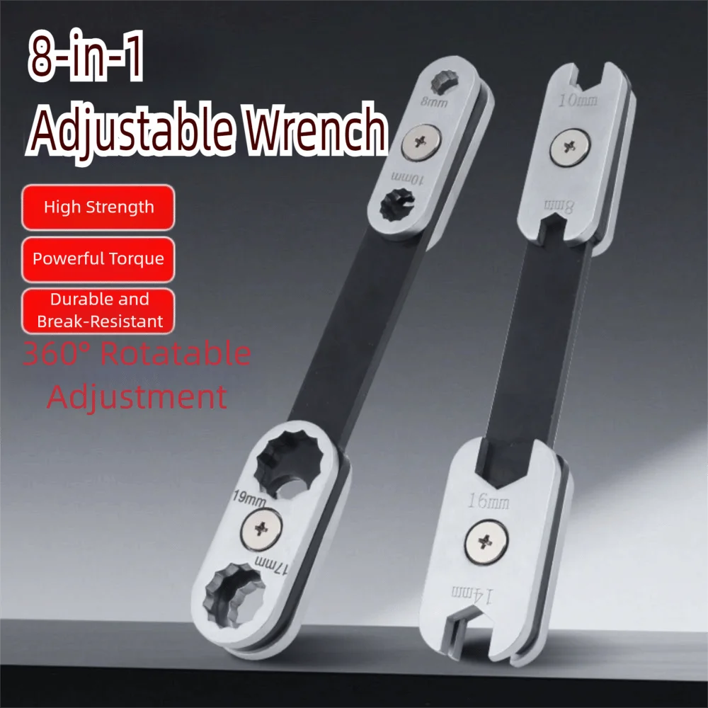 Portable 8in1 Wrench 360° Rotation Dual-use Installation Repair Quick Wrench Auto Repair Wrench for Motorcycle Auto Repair