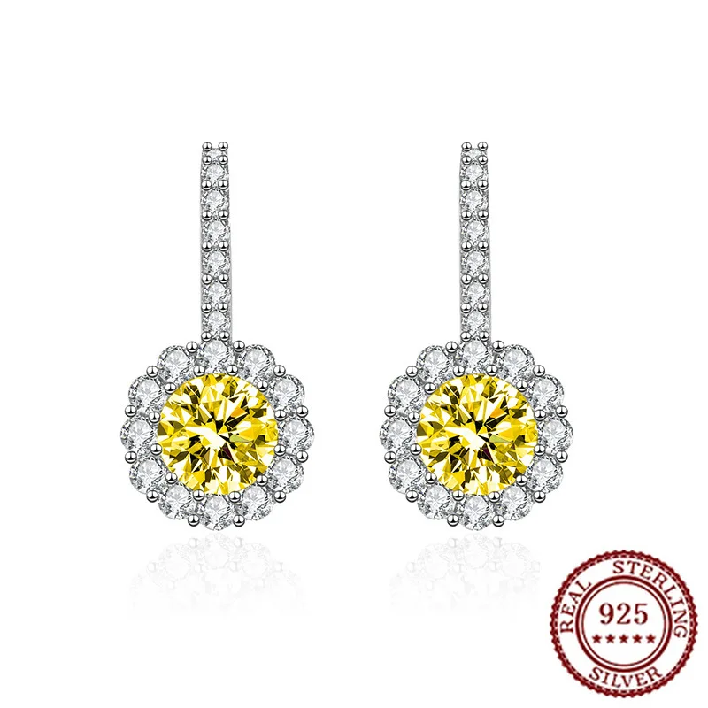 

Серьги из стерлингового серебра 925 пробы, модные цветные серьги с муассанитом, новая круглая упаковка, серьги в один карат, подарочные аксессуары