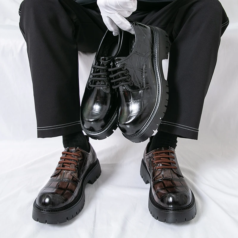 

New Luxury Korean Version Thick Soled Oxford Shoes Casual Leather Shoes High Quality Slip-on British Fashion Lace Up Men Shoes