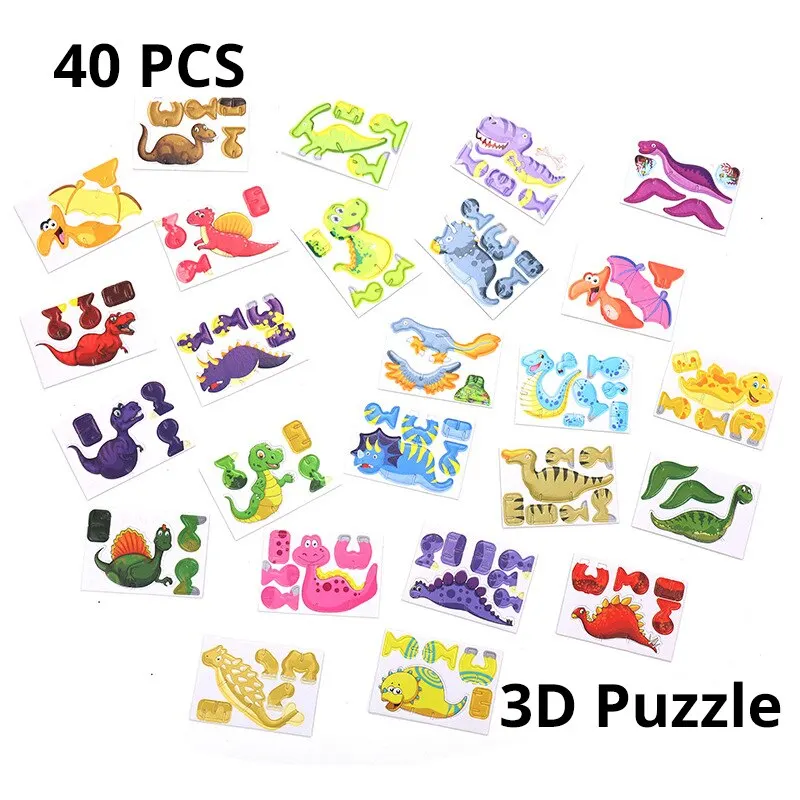 어린이 종이 공룡 3D 퍼즐, DIY 귀여운 만화 공룡 모델링, 랜덤 스타일 동물 모델 장난감, 40 개