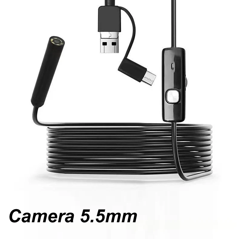 1m/2m/5m/10m TYPE C USB Mini Micro Endoscope Camera 5.5mm Soft Flexible Hard Cable Borescope Inspection for Android Smartphone