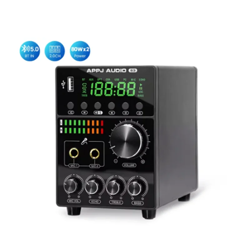 

Digital Profession MA12070 Power Audio Amplifier Bluetooth 5.0 HiFi Amp Stereo USB Karaoke Treble Bass Control Home 80W*2