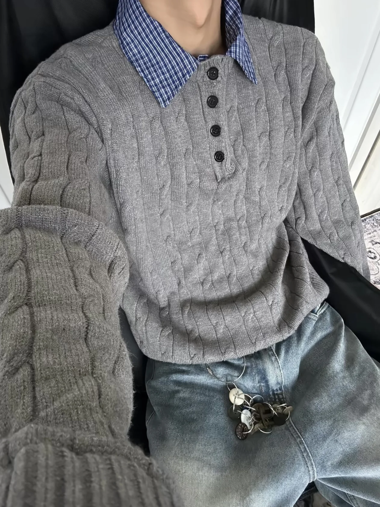 Американский клетчатый свитер с витой шпилькой для волос, повседневный свободный мужской и женский осенне-зимний универсальный вязаный топ для пар