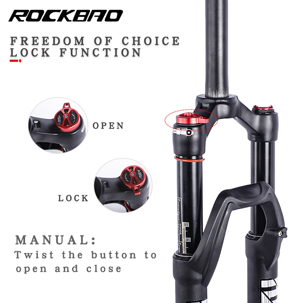 ROCKBAO Bicycle Suspension Fork Rebound Adjustable MTB Bike Air  26/27.5/29Inch Bicycle Accessories 120Travel QR/TA Front Fork