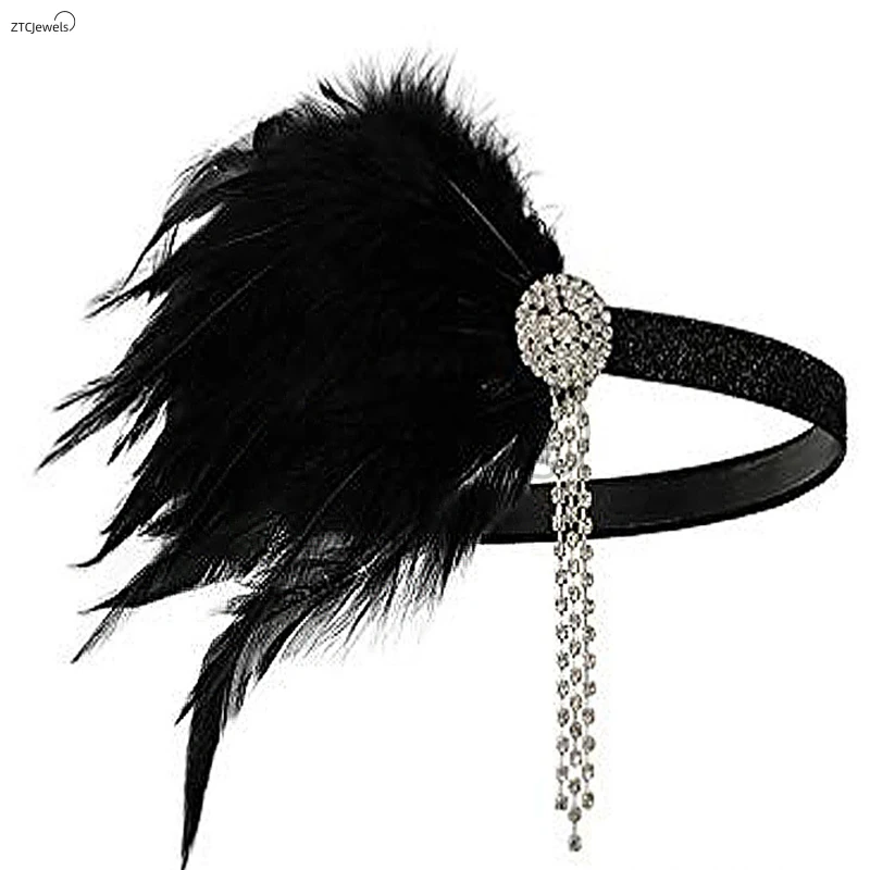 

Ретро аксессуары для волос с перьями и перьями 1920-х годов Ретро повязка на голову с кисточками и бриллиантами аксессуары для Хэллоуина свадебная повязка на голову