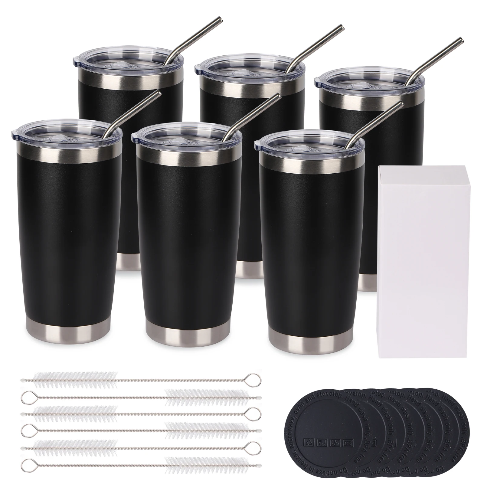 

USA warehouse（6 Pack） 20oz Tumbler with Lid And Metal Straw Cup Bulk Vacuum Insulated Double Wall Coffee Powder Coated Mug