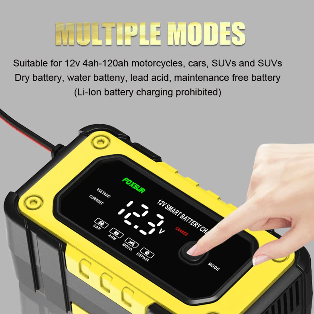 For Auto Moto Lead Acid AGM Gel VRLA Car Motorcycle Battery Charger Universal Smart Battery Charging EU Plug 12V 6A