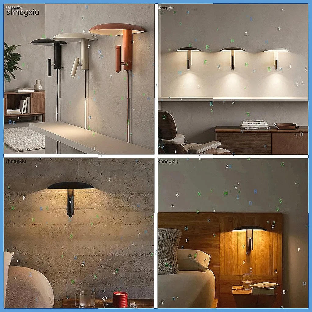 Modern Mushroom Wall Lamp with Switch, Rotatable LED Light for Bedroom, Dining Room, Hotel Decor