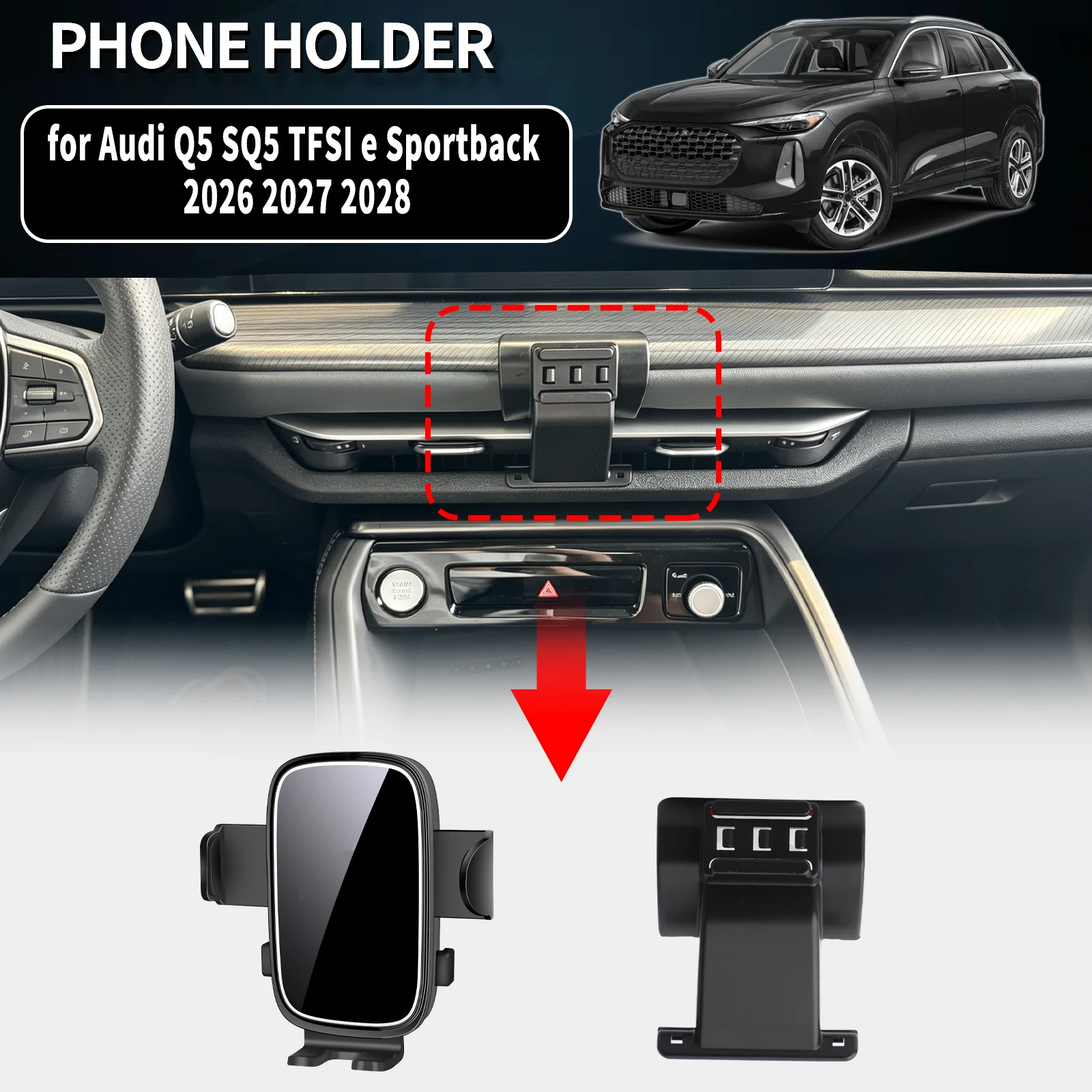 Support de téléphone et de navigation GPS stable pour Audi Q5 SQ5 TFSI e Sportback 2026 2027 2028 – Accessoires automobiles