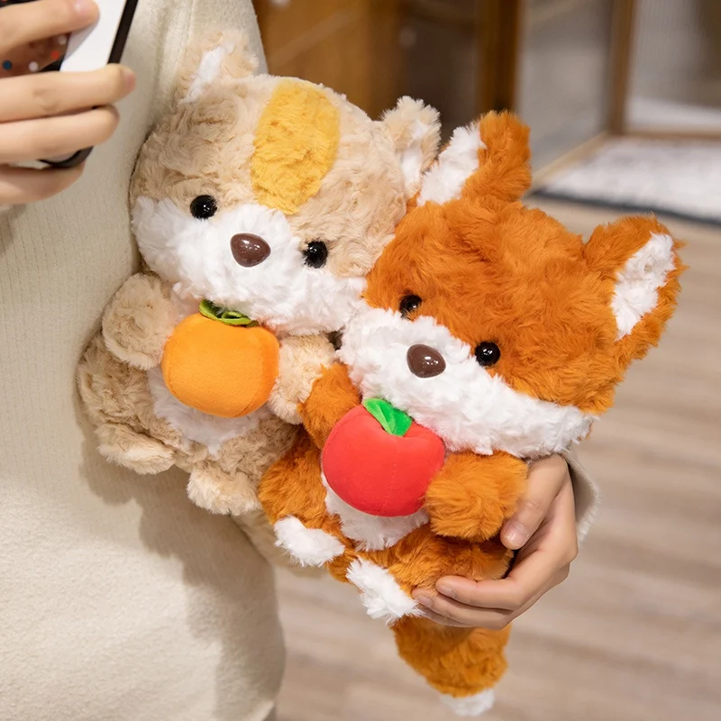 Oreiller en peluche Kawaii avec beurre de fruits, renard et écureuil, animal de dessin animé, jouet doux, cadeau d'anniversaire idéal, 24cm