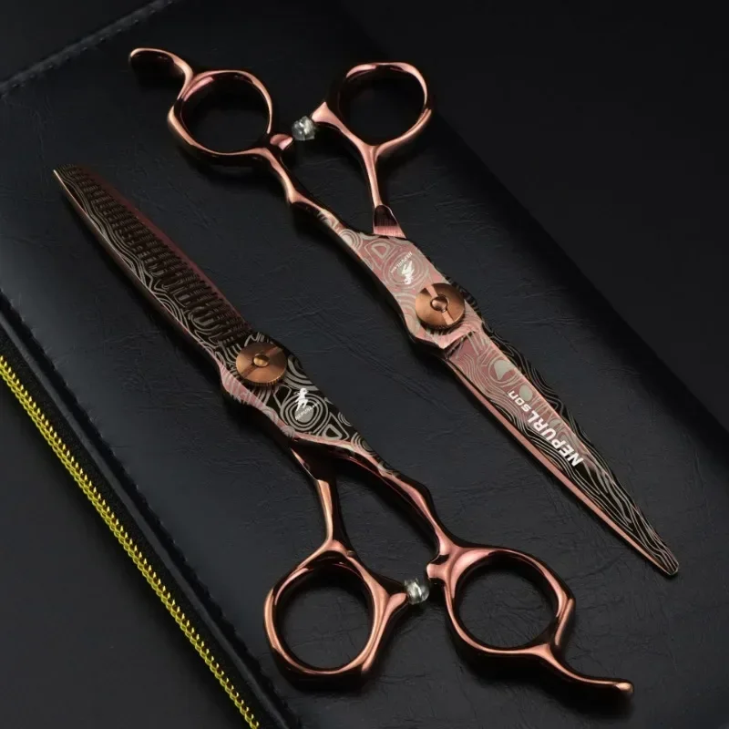 

Высококлассные ножницы для стрижки волос, парикмахерские инструменты, филировочные ножницы, 7-дюймовые синие дамасские ножницы, профессиональные парикмахерские ножницы