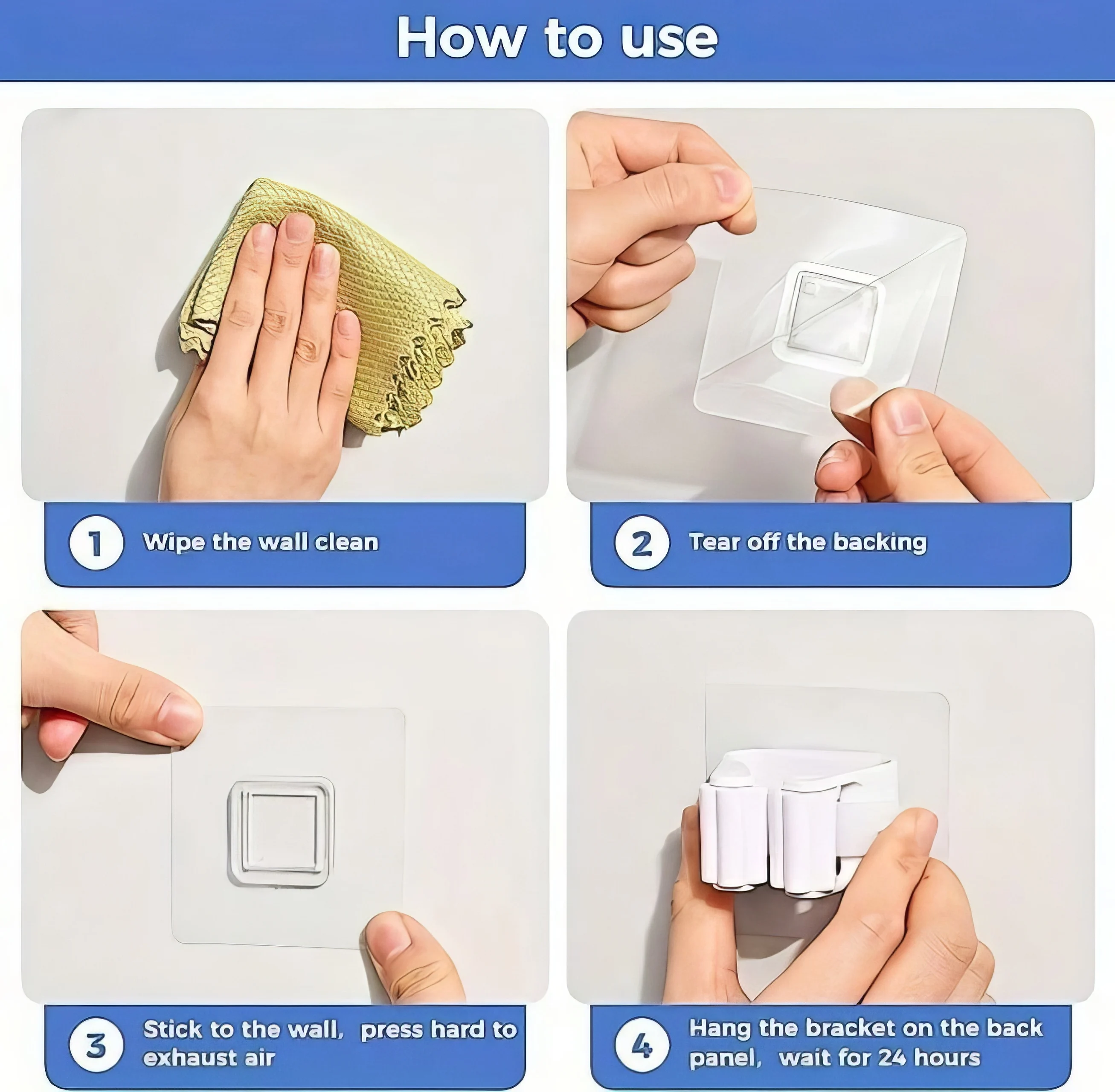 حامل ممسحة بدون مثقاب - لاصق قوي، حامل جداري سهل للمماسح والمكانس والأدوات.