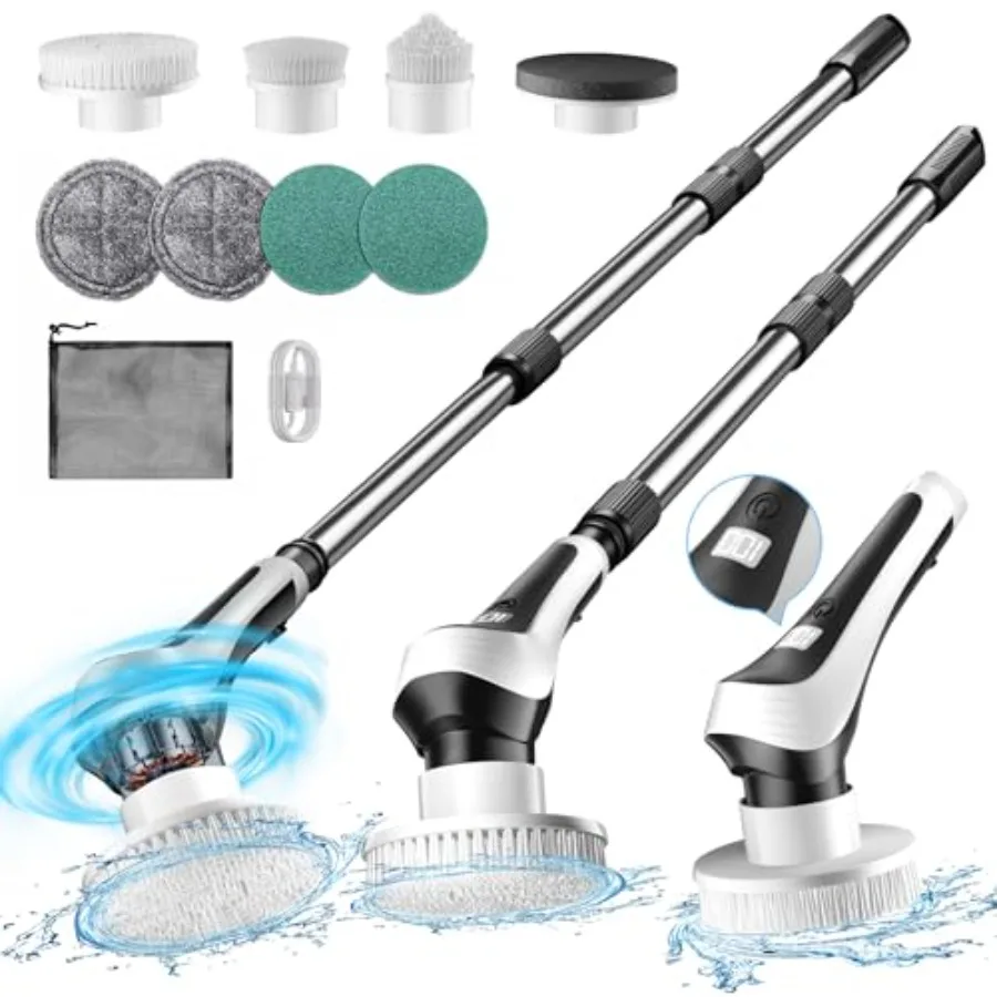 

Electric Spin ScrubberCordless Shower Scrubber with Power Display Screen IP68 Waterproof Bath Cleaning Brush Adjustable Extensi