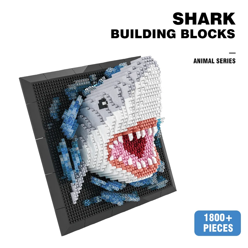 

3D Shark Building Set Animal Head Design Wall Hanging Art Decor DIY Assemble Bricks Set Educational Puzzle Toy for Kids Gift