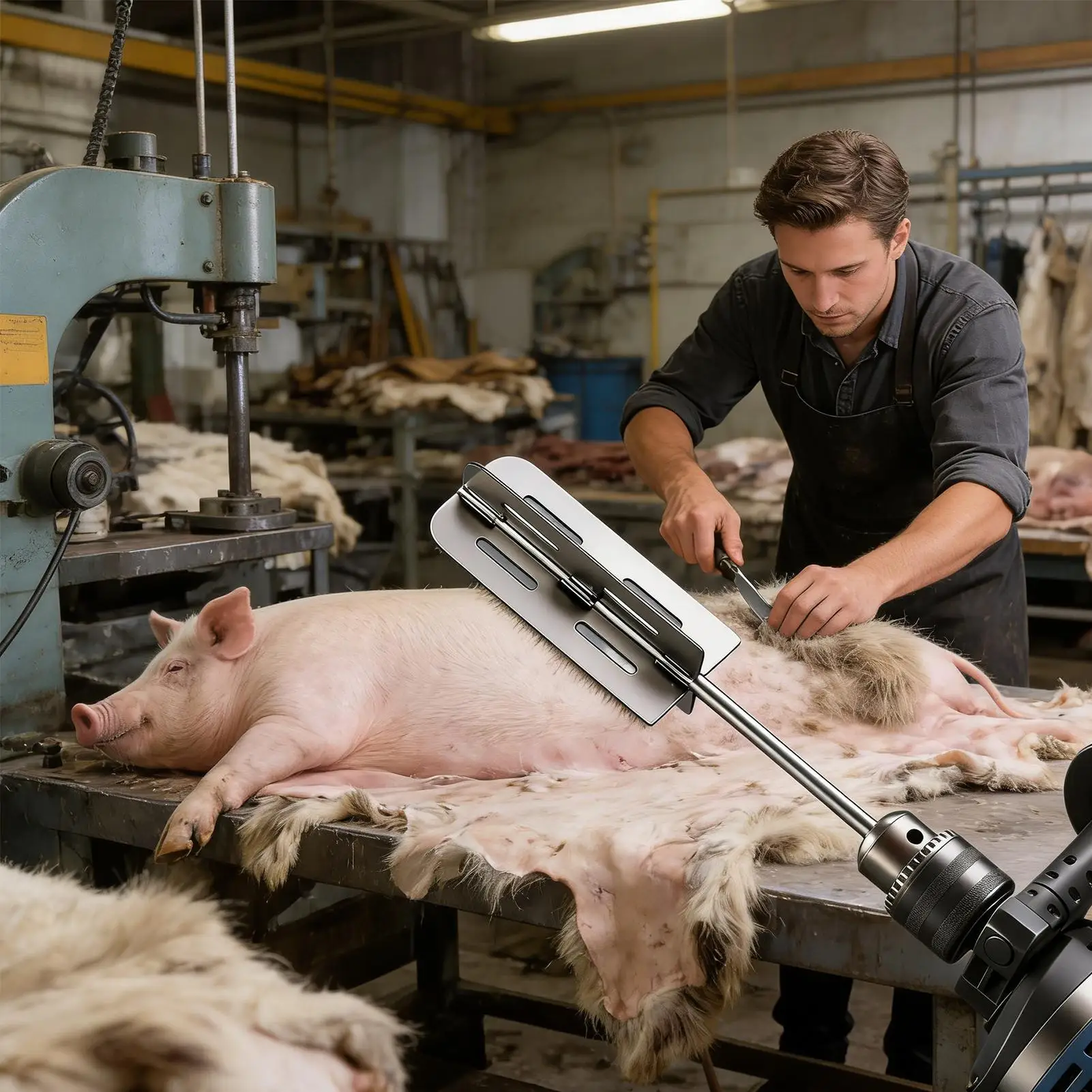 Schweineschaber aus Edelstahl, Bohraufsatz zum Enthaarung, Schweinehaarschaber für Schweine, Nutztiere, Rinder, Schafe, Bauernhof und Schlachtung – Detail 14