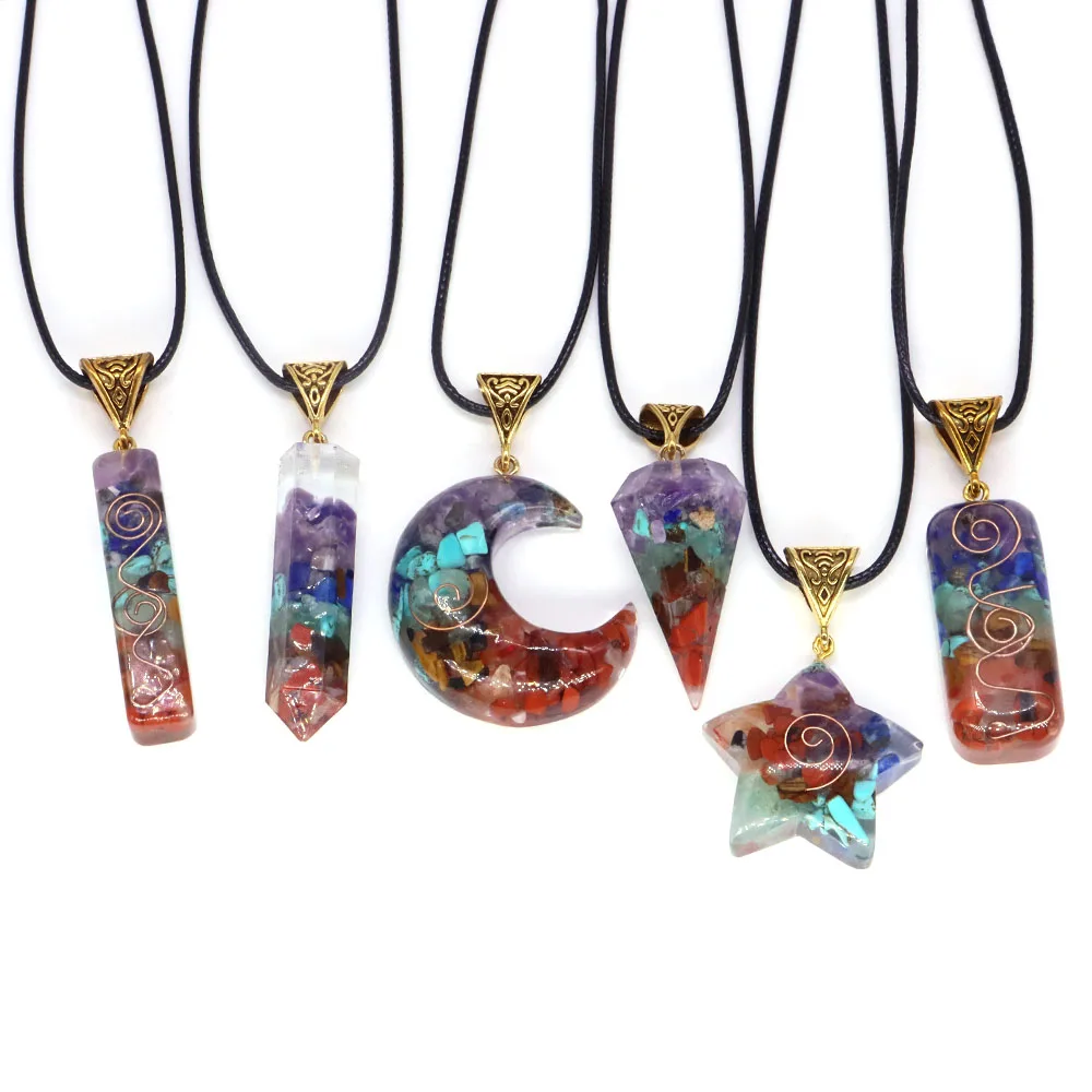 

7 Chakra Neckalce Retro Reiki Healing Energy Crystal Chips Pendant Natural Stone For Yoga Meditation Jewelry Amulet Orgone Gifts