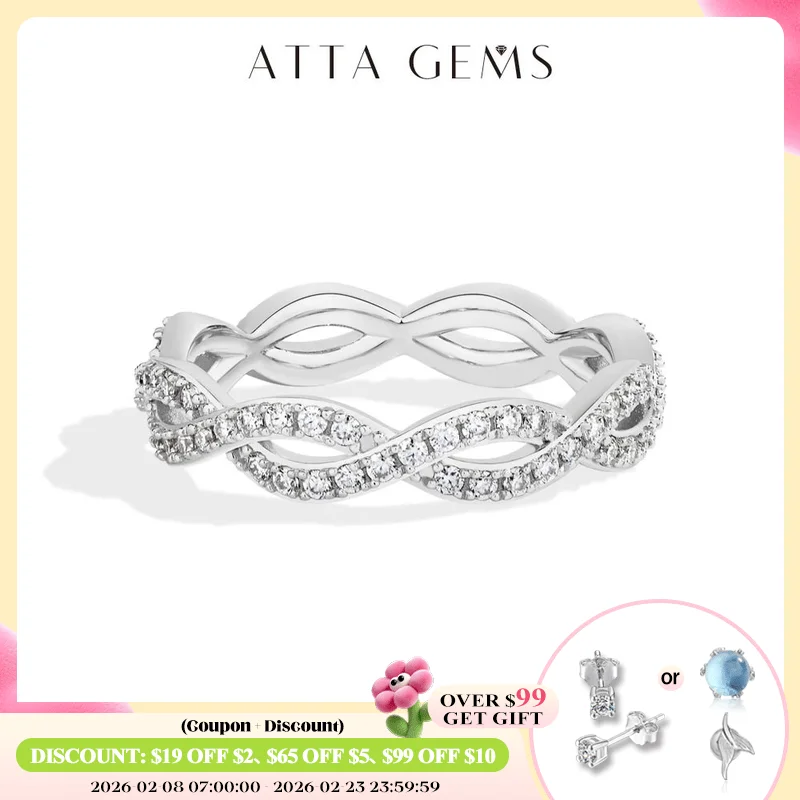 

ATTAGEMS Twist Design сверкающее кольцо с муассанитом для женщин, стерлинговое серебро s925, полое волнистое кольцо, обручальное свадебное ювелирное украшение