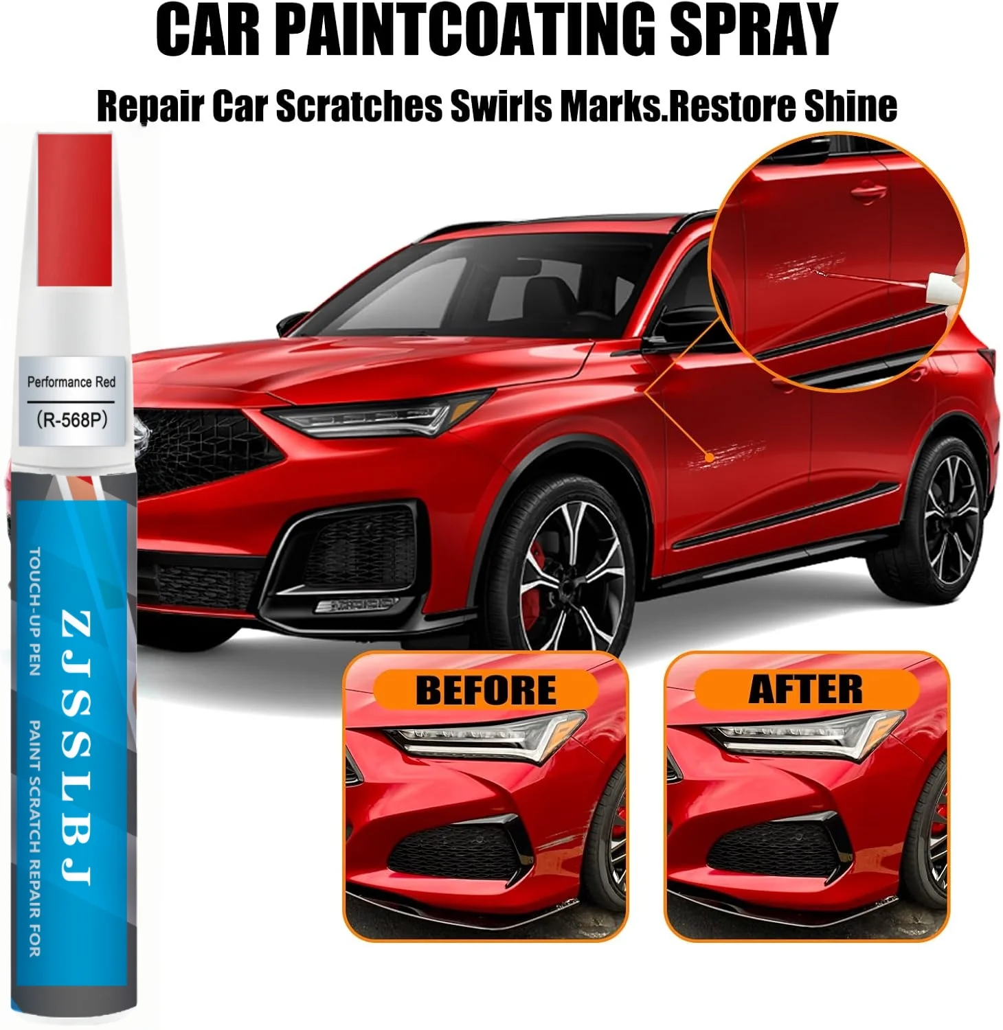 Performance Red(R-568P) Touch Up Paint Compatible with Acura, Car Paint Pen Scratch Repair Two-In-One Touch Up Paint