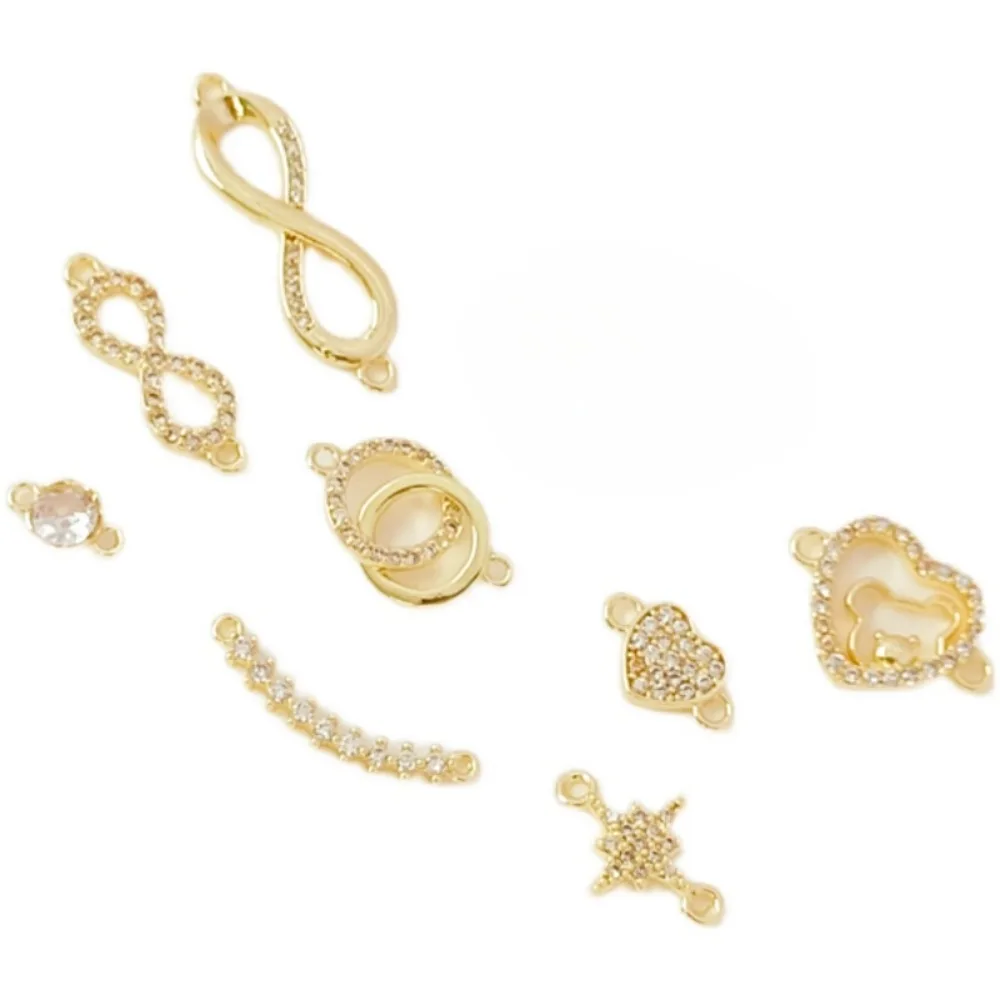 إكسسوار قلادة مزدوجة مستديرة مطلية بالذهب عيار 14 قيراط ومرصعة بالزركونيوم على شكل قلب 8 أشكال، تم توصيلها يدويًا بنفسك #6