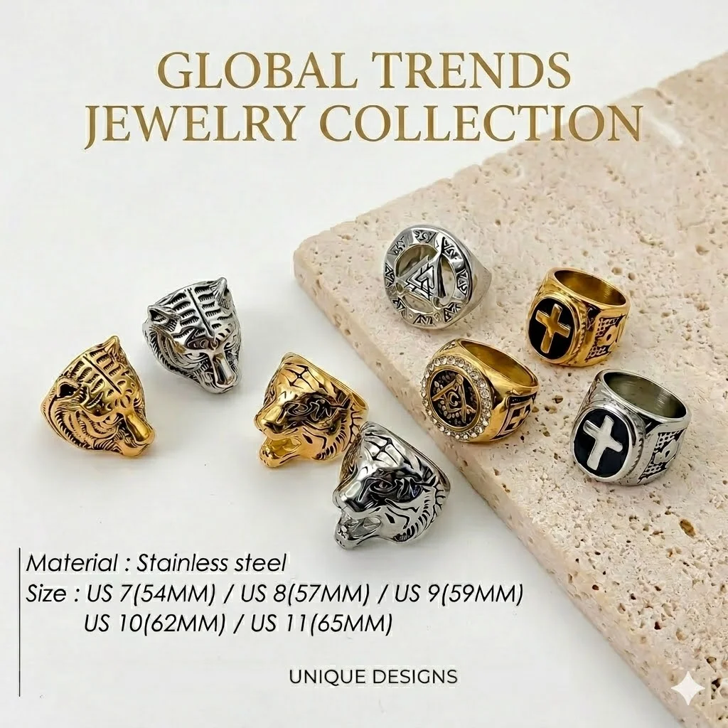 Vintage Tiger Masonic Viking Ring for Men Stainless Steel Gothic Punk Knight Templar Cross Signet Biker Nordic Jewelry Gift New
