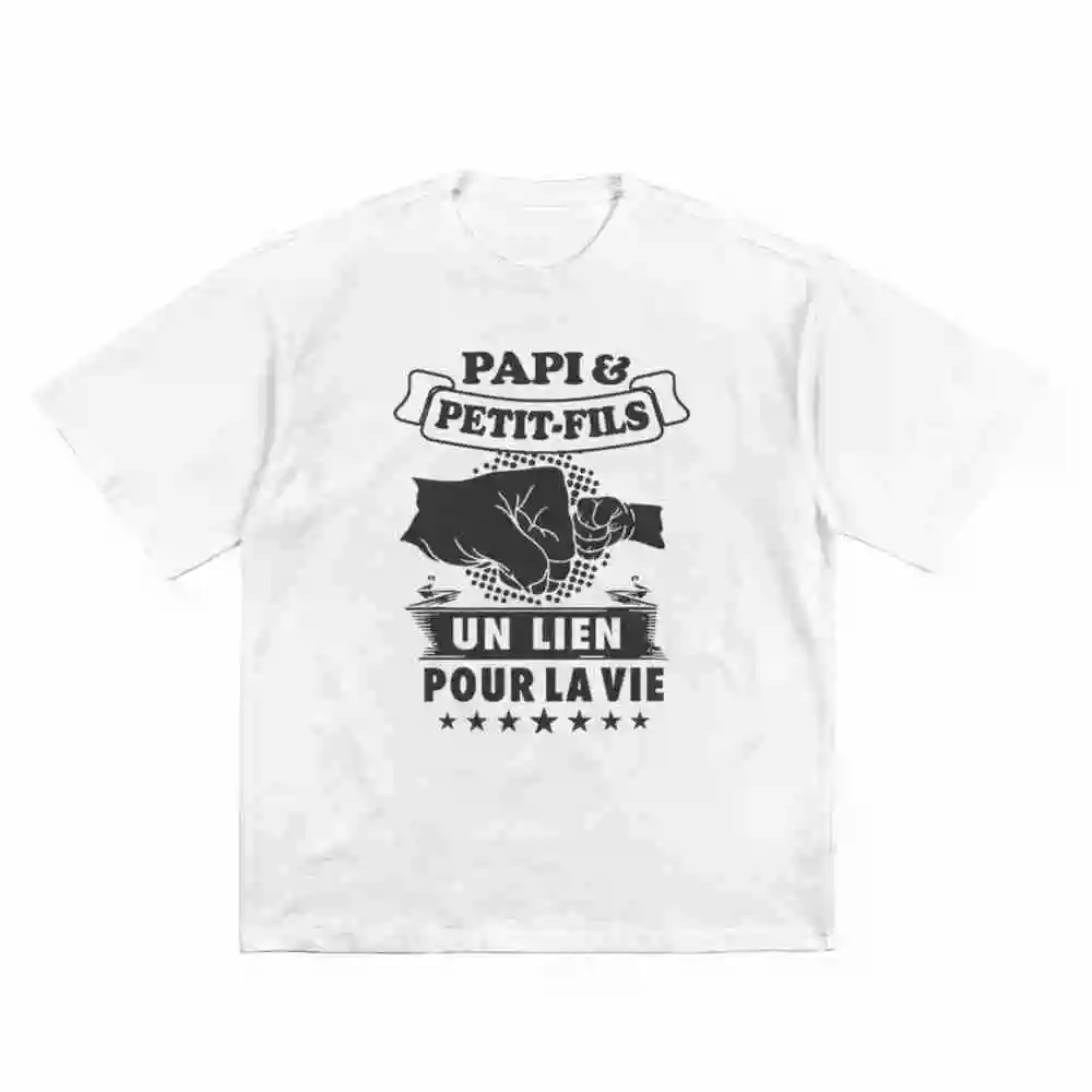 Funny French Grandpa Grandson Papi Petit Fils Fist Bump Short Sleeve Tee 100% Cotton T-Shirt