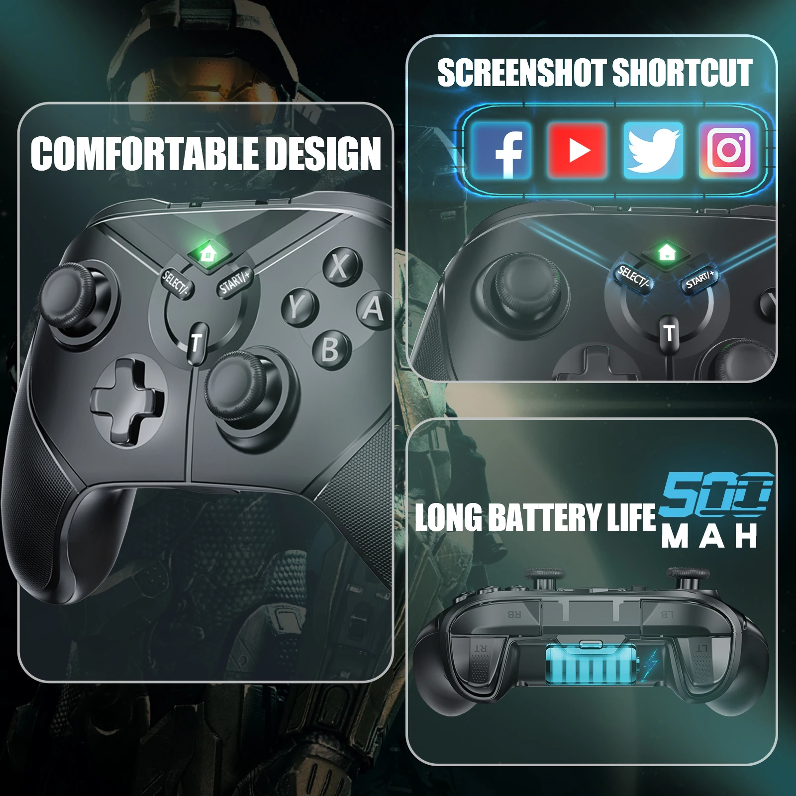 Manette de jeu sans fil pour Nintendo Switch Pro, pour Console de jeu OLED/Lite/Steam/Android/IOS, avec gyroscope à 6 axes