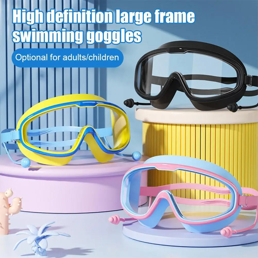 Adult Swimming Goggle Silicone Swimming Goggles Large Frame With Earplugs Silicone Children's Waterproof And Anti-fog HD Glasses