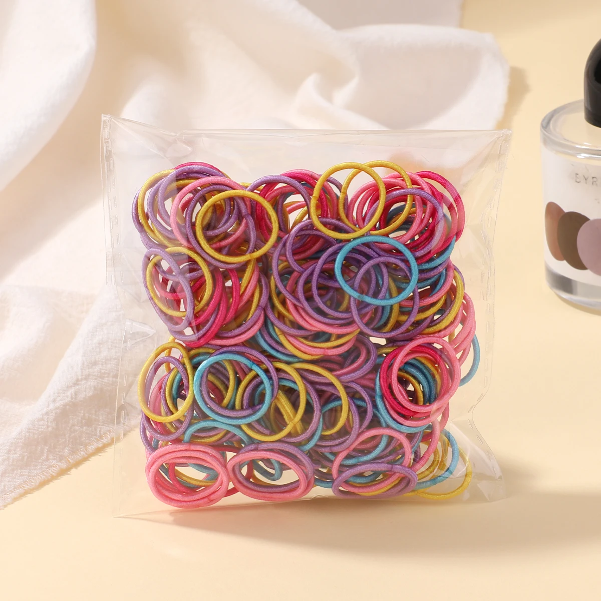 100 Pcs/Set Hair Ties Gum Colorful Nylon Rubber Band Rope Doll Hair Accessories Black Elastic Hair Bands for Baby Girls Gift