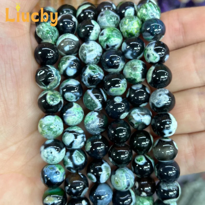 Natürliche Stein Grüne Feuer Achate Runde Dekorative Perlen Für Schmuck Machen DIY Handstring schlüsselbund Andenken 6/8/10mm 15" Strang – Detail 4